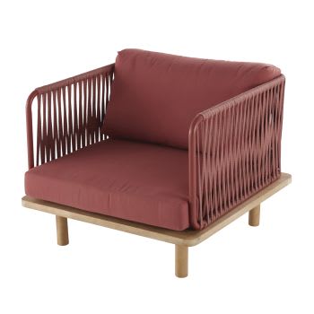 Amalfi - Fauteuil de jardin en corde tressée terracotta et acacia massif