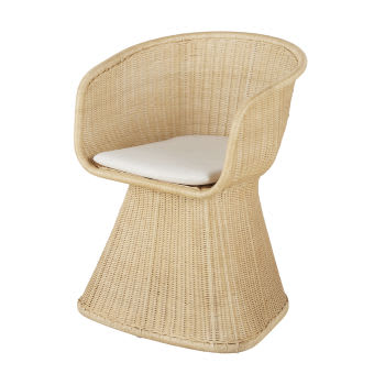 Guava - Fauteuil de table en rotin et coton ivoire