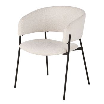 Hug - Fauteuil de table en tissu bouclettes recyclé écru