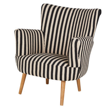 Berbère - Fauteuil en coton motif à rayures noir et blanc