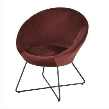 Hipop - Fauteuil en velours terracotta et pieds en acier noir