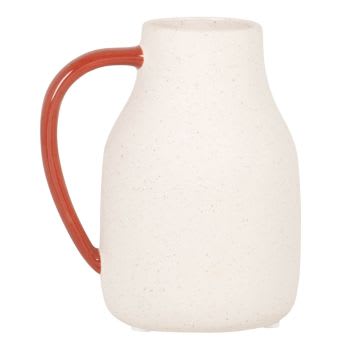 FELICIE - Witte vaas van porselein met rood handvat H12