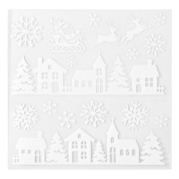 Set aus 3 - Fenstersticker Häuser aus weißem Papier
