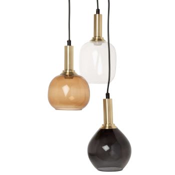 Firenze - Lampada a sospensione con 3 paralumi a campana in vetro e colorato H24