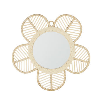 FLORA - Miroir fleur en rotin beige 57x55
