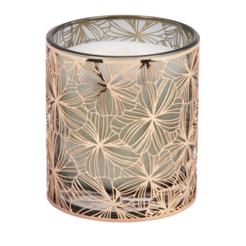 FLORA - Vela perfumada en tarro de metal calado con motivos florales 200g