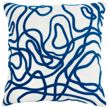 YANG - Fodera per cuscino bianca con motivo ricamato blu 40x40 cm