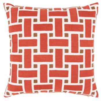 SHAMA - Fodera per cuscino in cotone con motivi grafici ricamati color terracotta 40x40 cm