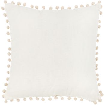 Kassita - Fodera per cuscino in cotone e lino bianco con pompon 40x40 cm