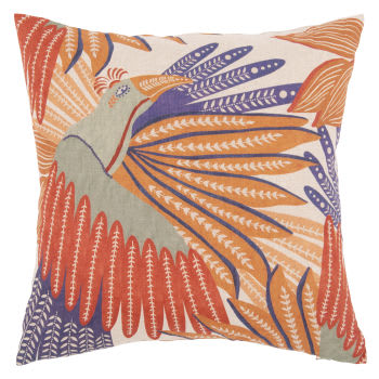ASHEM - Fodera per cuscino in lino con stampa animale esotico multicolore 40x40 cm