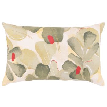 PAS - Fodera per cuscino in lino stampato con motivo vegetale rosso ciliegia e verde 50x30 cm