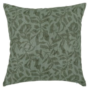 ARLE - Fodera per cuscino in lino stampato con motivo vegetale verde 40x40 cm