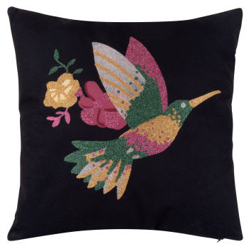 BLINKY - Fodera per cuscino in suédine con colibrì in paillettes 40x40 cm
