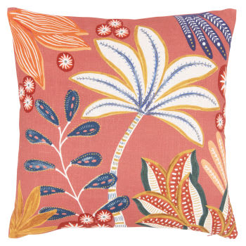 AIDA - Funda de cojín de algodón orgánico bordado con motivo exótico multicolor 40 x 40