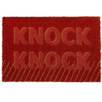 KNOCK - Fußmatte aus Kokosnussfasern mit Schriftzug, orangefarben und rosa, 40x60cm