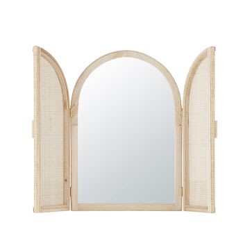 GAETAN - Beige spiegel met luiken van gevlochten rotan 48 x 71 cm