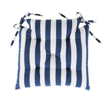 BASILE - Galette de chaise motif à rayures bleues 40x40
