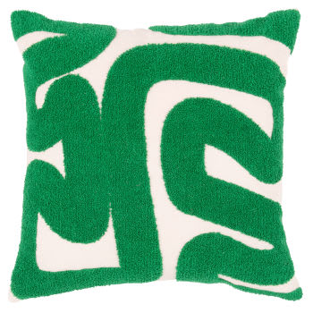 GALSAN - Funda de cojín bordado con efecto rizo en verde 40 x 40
