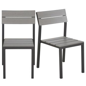 Garten-Esstischstühle aus hellgrauem Verbundstoff und anthrazitgrauem Aluminium (2 Stück)