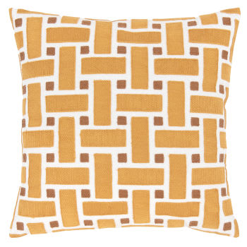 SHAMA - Geborduurde katoenen kussenhoes met okergeel geometrisch patroon, 40 x 40 cm