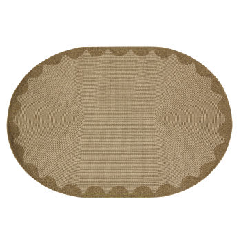 Geflochtener, ovaler Outdoor-Teppich mit Wellenmotiv, khakigrün, 160x230cm