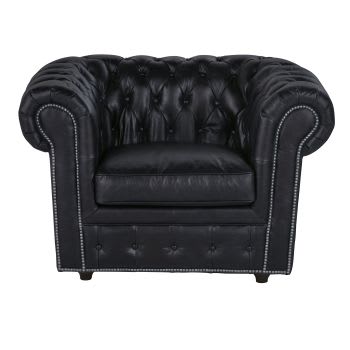Chesterfield - Gepolsterter - Sessel aus Leder, schwarz