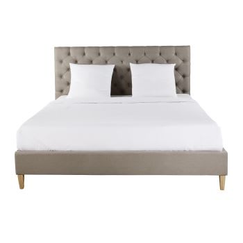 Chesterfield - Gepolstertes Bett aus Leinen mit Lattenrost, taupe, 140x190cm