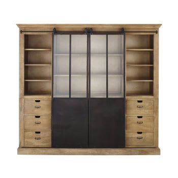 Germain - Bücherregal mit 2 Türen aus massivem Mangoholz und Metall