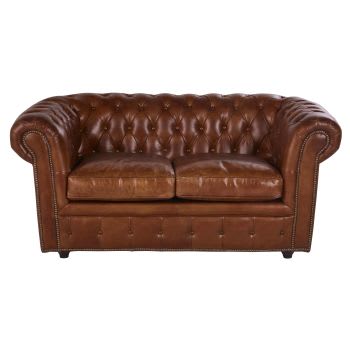 Chesterfield - Gestepptes 2-Sitzer Sofa aus Leder, braun