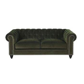 Chesterfield - Gestepptes 3/4-Sitzer-Sofa mit grünem Baumwollsamtbezug