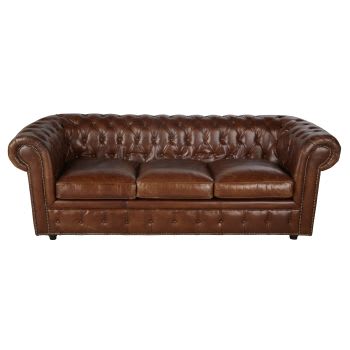 Chesterfield - Gestepptes 3-Sitzer Sofa aus braunem Leder