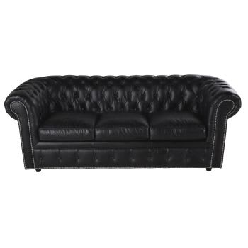 Chesterfield - Gestepptes -Sofa 3-Sitzer aus Leder, schwarz Vintage