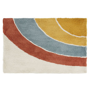 Getuft katoenen tapijt met rode, gele en blauwe regenboog