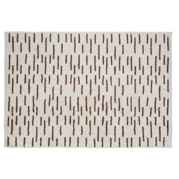 ZEBEN - Getufteter Teppich aus ecrufarbener recycelter Baumwolle mit braunen Motiven, 160x230cm
