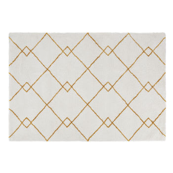 ELSULA - Getufteter Teppich im Berberstil in Senfgelb und Weiß, 160x230cm