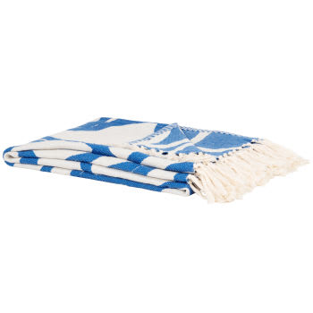 DANAM - Gewebte Jacquard-Decke aus Baumwolle, blau und ecru, 170x130cm