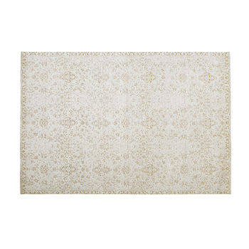 Gewebter Jacquard-Teppich aus Baumwolle mit Motiven, ecrufarben und goldfarben, 160x230cm