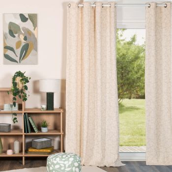 OUSTAU - Gewebter Jacquard-Vorhang aus Baumwolle mit Ösen, beige meliert, 1 Vorhang, 140x250cm