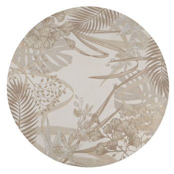 KALINDA - Geweven jacquard rond tapijt met bladermotief, beige, ∅ 200 cm