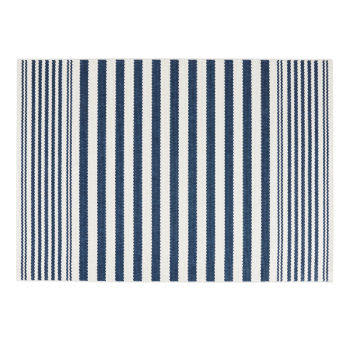 Geweven polypropyleen tapijt met blauw en wit streepjesmotief 140x200