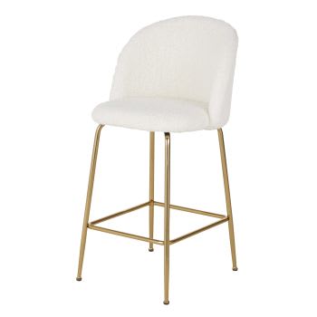 Ginette - Cadeira para ilha em tecido "bouclé" branco H65