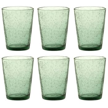 Set van 6 - Glazen groene beker met luchtbellen