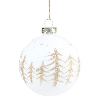 Set van 6 - Glazen kerstbal met goudkleurige dennen