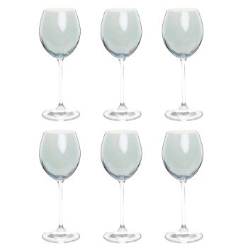 Set van 6 - Glazen wijnglas - iriserend blauw
