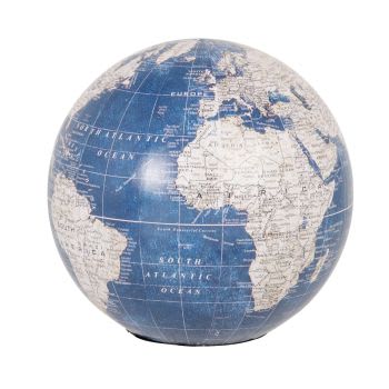 PIO - Globo terrestre com mapa-múndi azul e branco