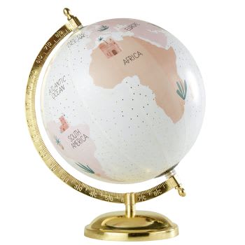 SIWA - Globo terrestre mapa do mundo rosa de metal dourado