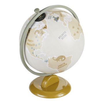 YUMA - Globus mit Weltkarte und Dinosaurier, beige und khakigrün