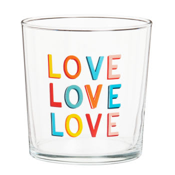 LOVE - Lot de 6 - Gobelet en verre transparent avec inscriptions multicolores
