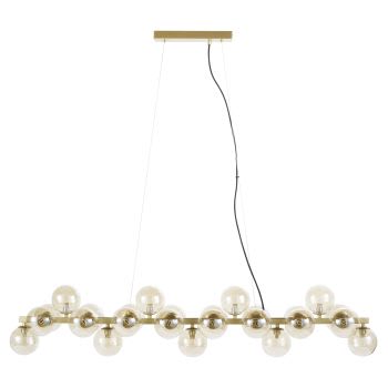 HOPPER - Goudkleurige metalen hanglamp met amberkleurige glazen bollen