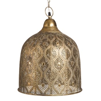 Goudkleurige metalen hanglamp met patroon